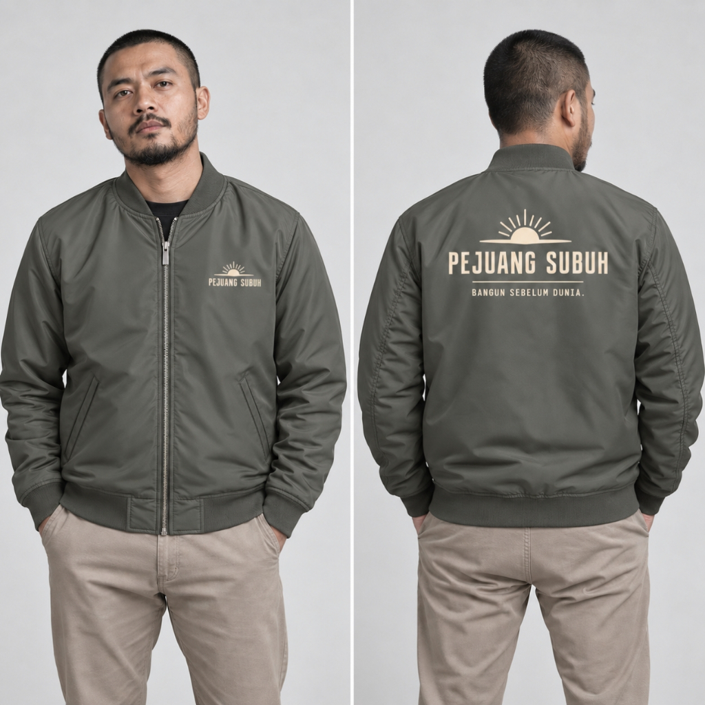Jaket Bomber Dakwah Pria Wanita Unisex M-6XL | Owlsize Moslemwear | Pejuang Subuh | Combed Twill Pre