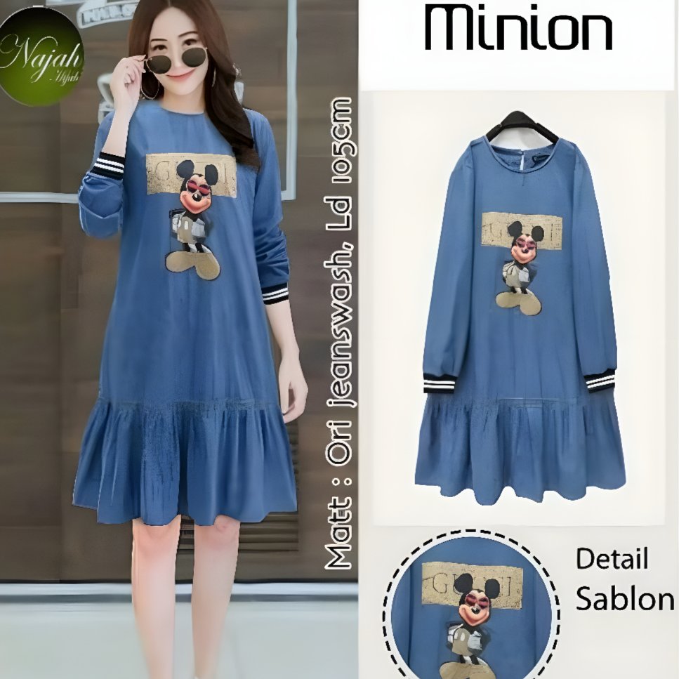 Baju Atasan Wanita Gucci Mickey Tunik Jeans Import Pakaian Dress Wanita Denim Trend Fashion Terbaru