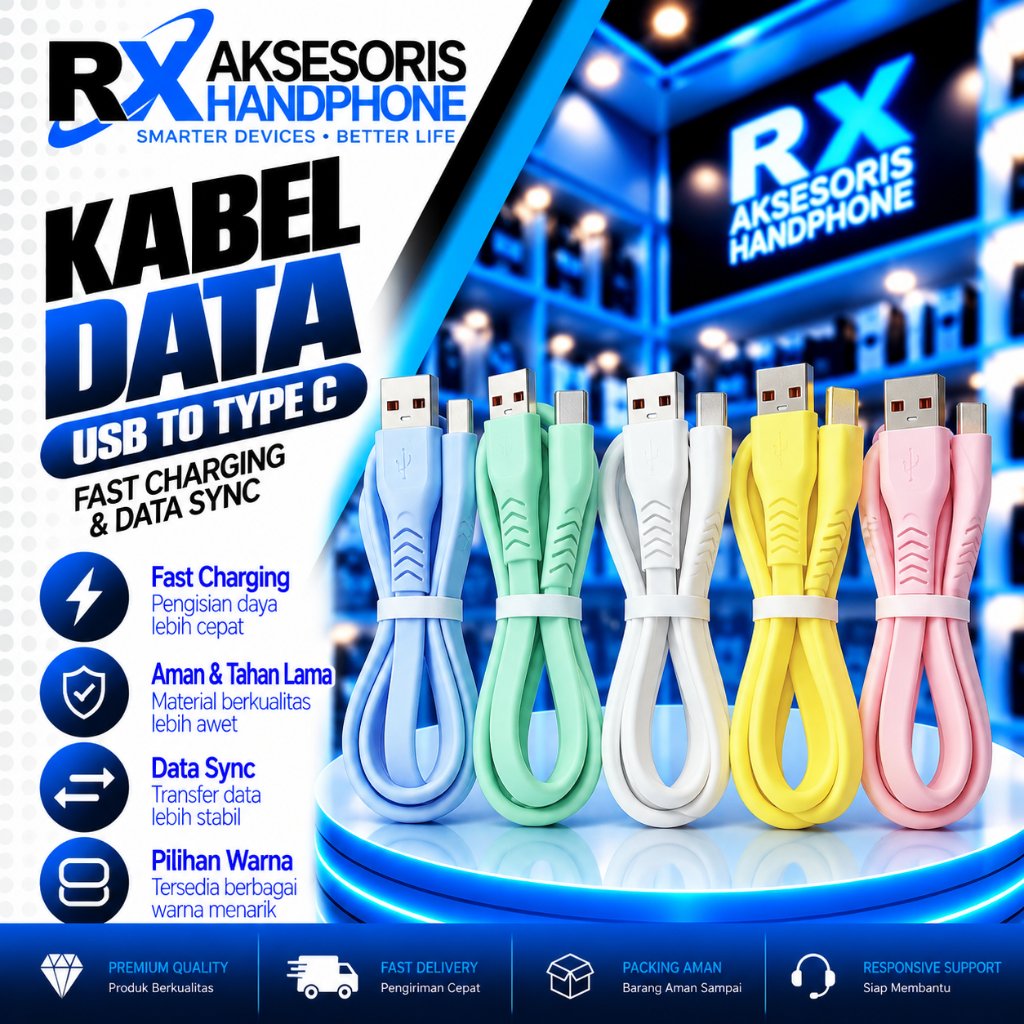 [ECER - TYPE C GEPENG] Kabel Data Qtop USB Type C Kabel Charger Casan HP Fast Charging Qtop Type-C
