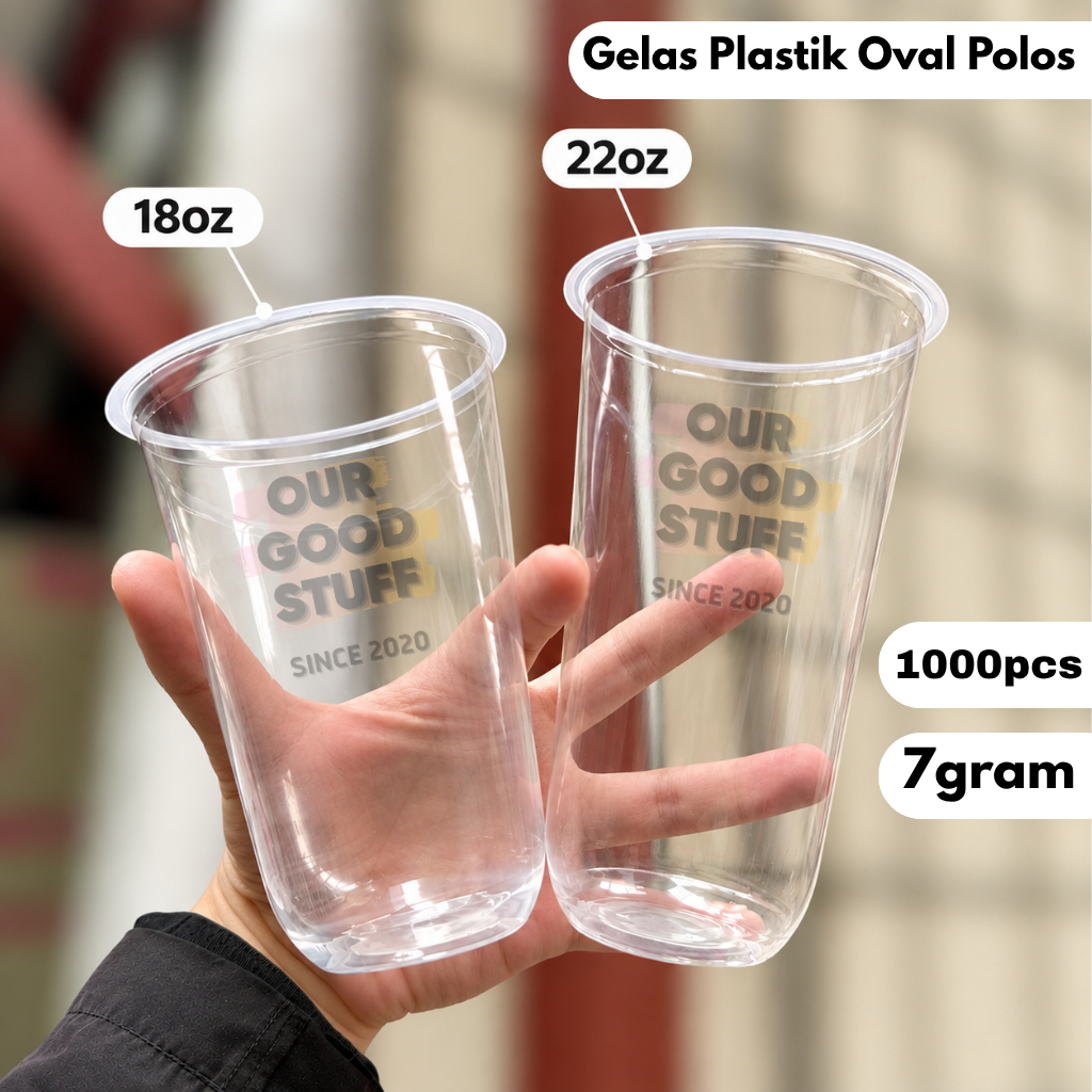 ( 1 DUS ) Gelas Plastik Bernard Castillo 18oz 22oz Oval isi 1000pcs 7gram / Gelas Oval Bening 18oz 2