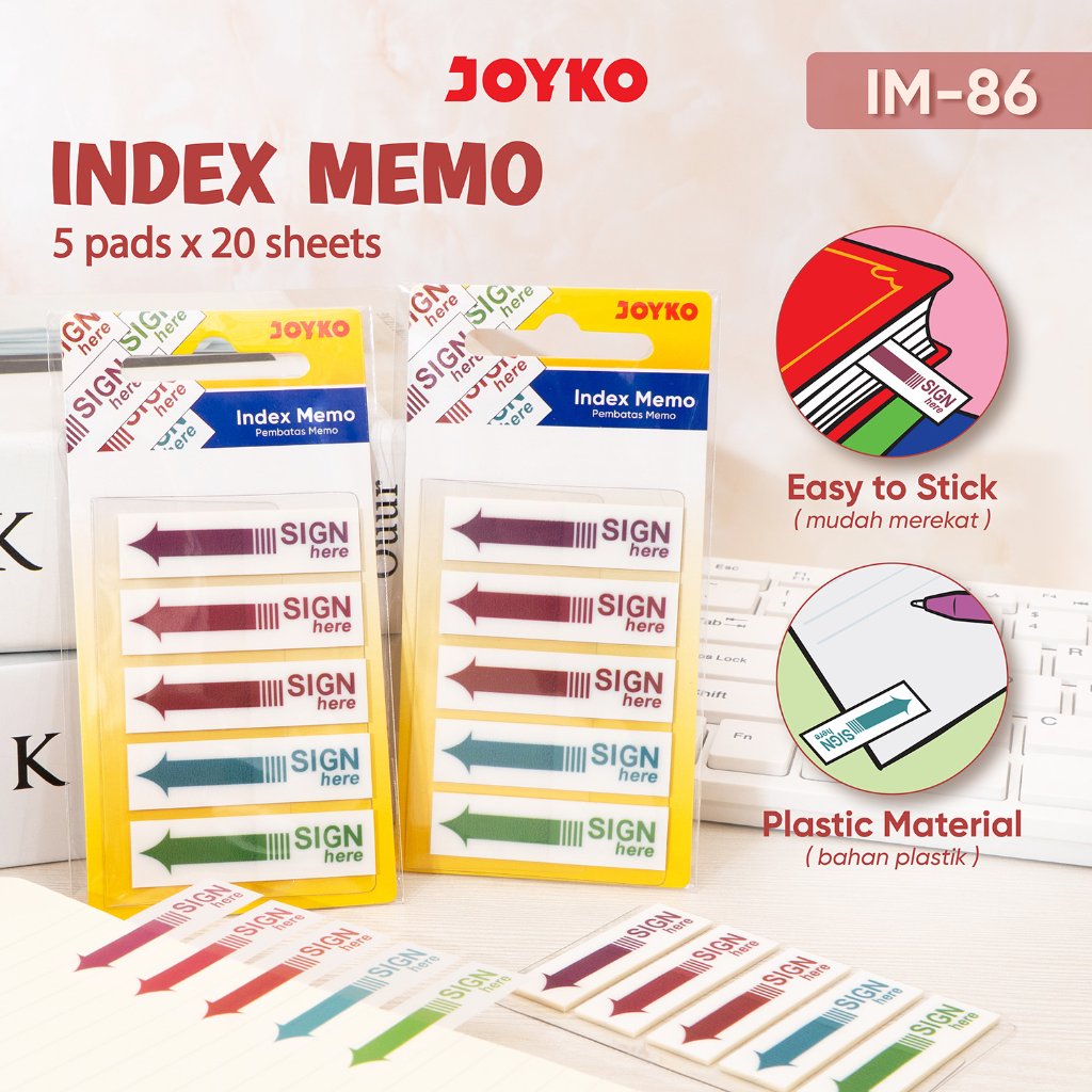 Joyko SIGN HERE Memo Stick Index Notes / Sticker "Sign Here" SET Tanda Tangan Disini IM-86