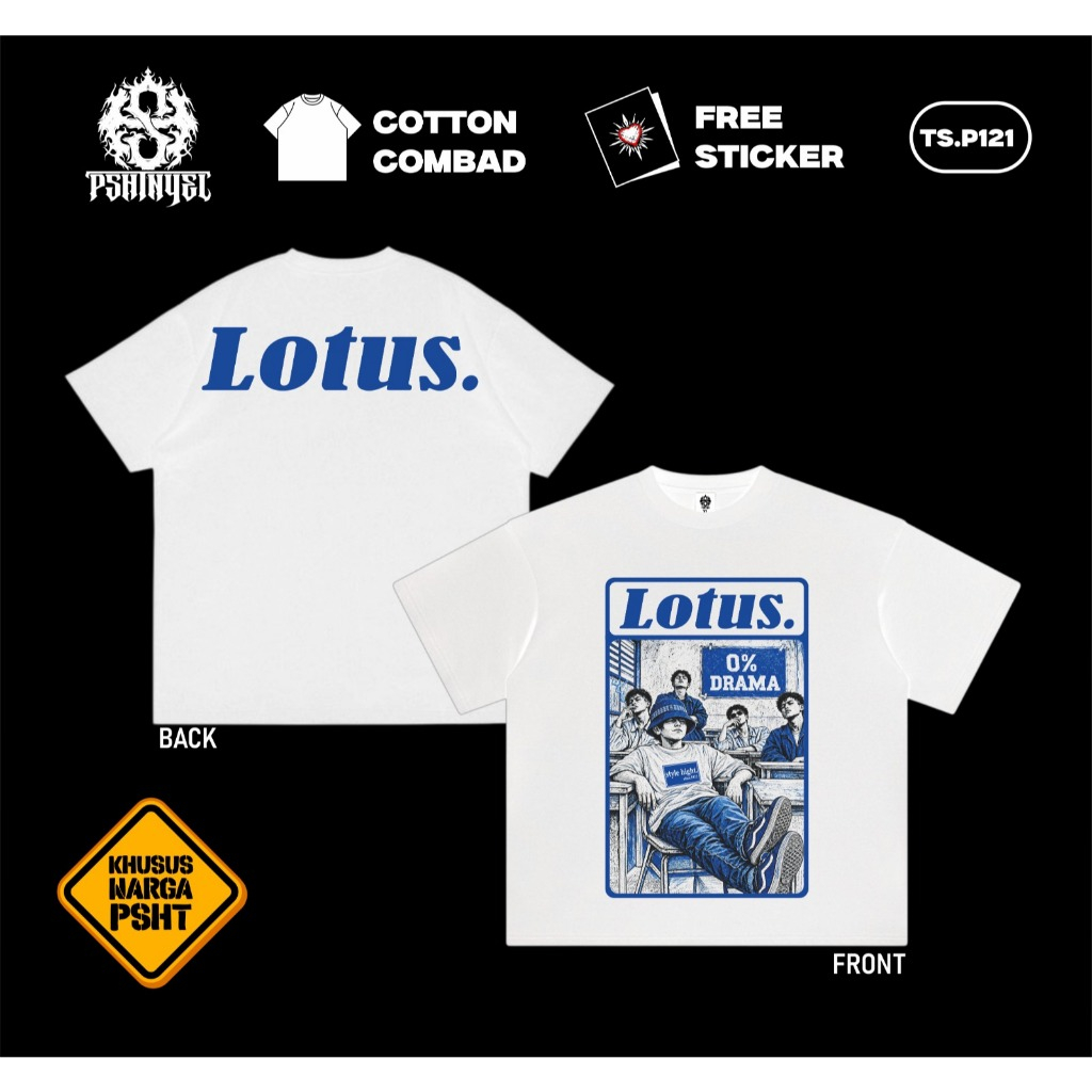 PSHTNYEL Kaos Psht Lotus 0% Drama Baju Distro Sh Terate Biru Putih Simpel Elegan Aesthetic Couple Pr