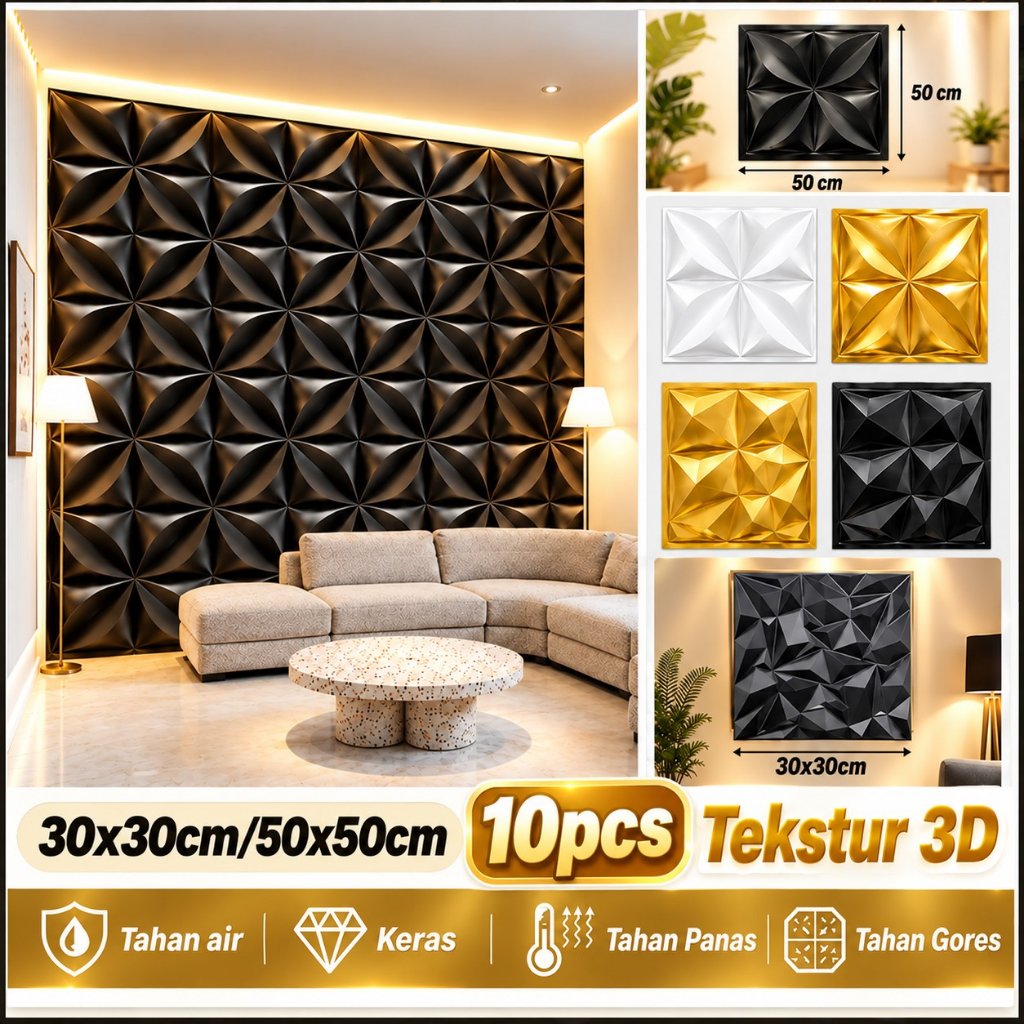 10PCS Wallpaper Panel Dinding PVC 3D | Ukuran 30cm 50cm | Dekorasi Rumah, Restoran & Interior