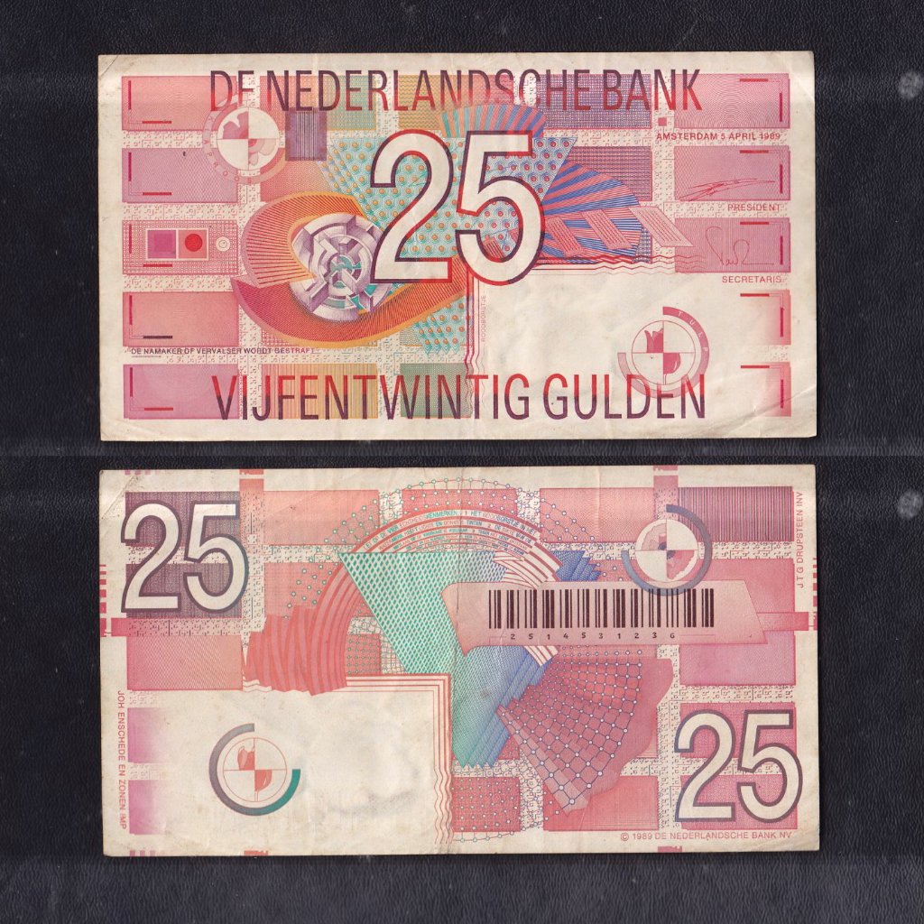 Uang kertas asing Belanda - 25 Gulden tahun 1989
