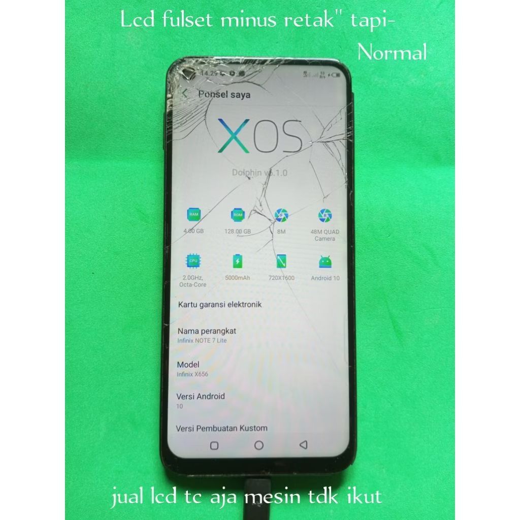 lcd fulset infinix note 7 lite minus tc retak" tapi normal sesuai foto (mesin tidak ikut di jual)