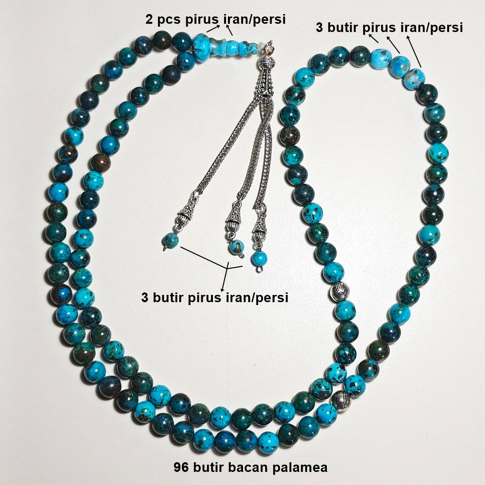 Tasbih batu bacan palamea chrysocolla 96+3 asli alami (semi kristal).