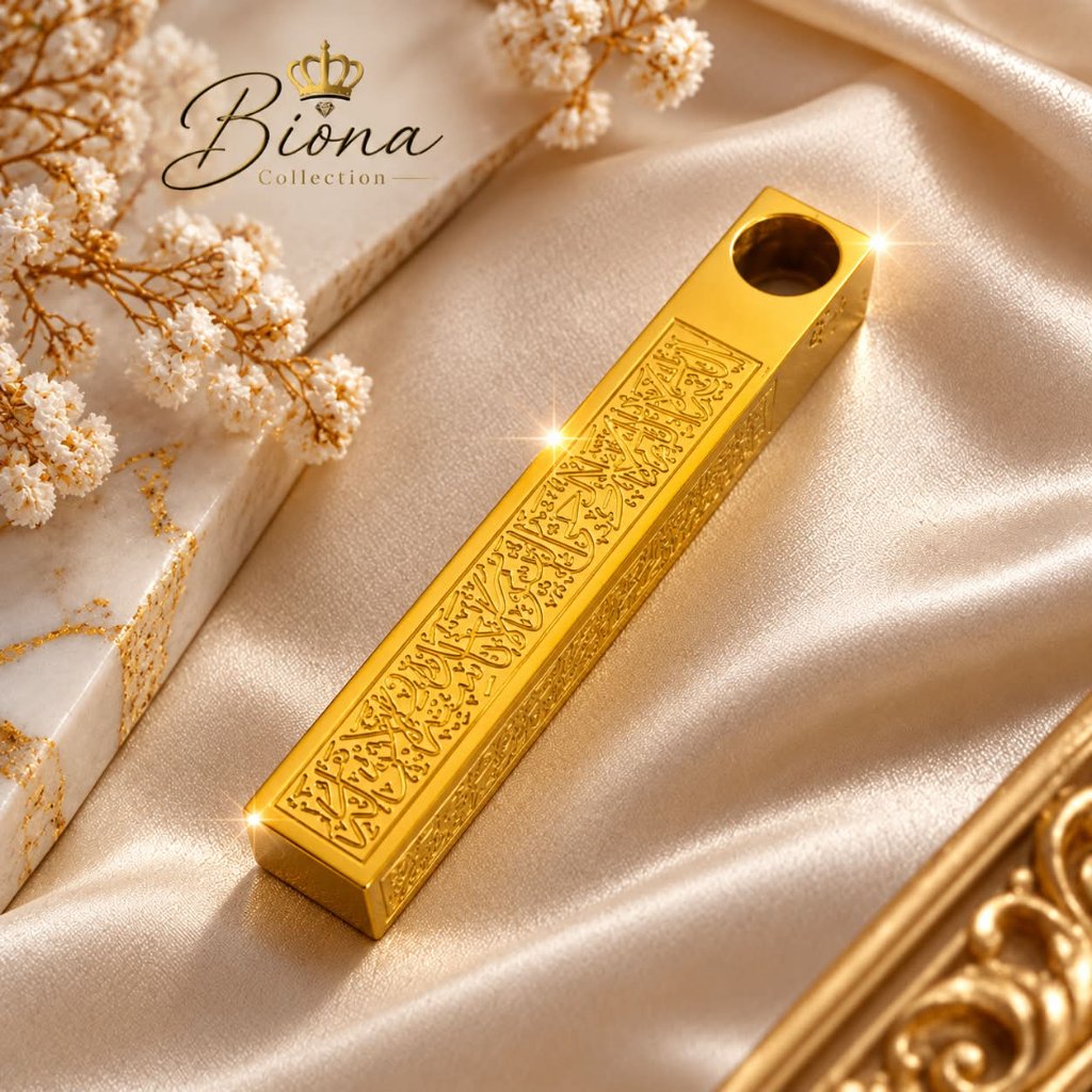 Liontin Islami Gold Titanium Model Balok Kaligrafi | Elegan, Mewah & Berkelas untuk Pria dan Wanita 