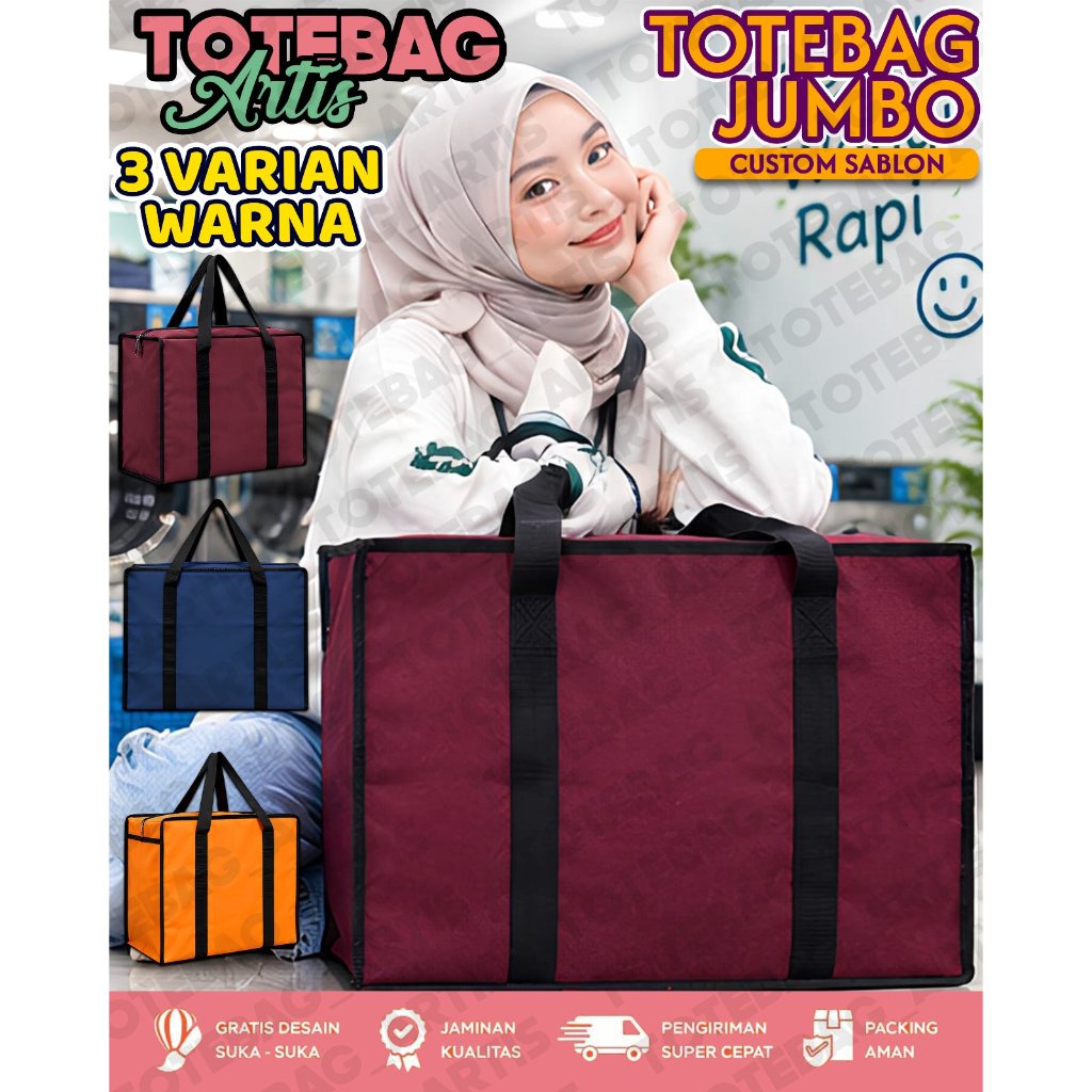 Totebag Laundry Jumbo Custom Sablon - Tas Laundry Extra Jumbo - Totebag Jumbo - Custom Sablon - Maro