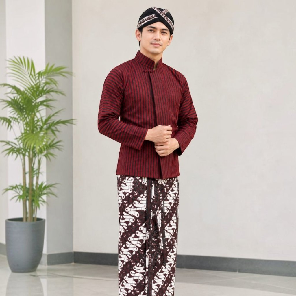 Setelan Baju Lurik Pria Adat Jawa Set Pakaian Tradisional Laki Laki Dewasa Set Baju jawa