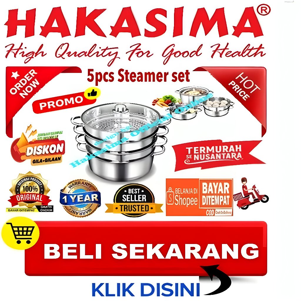 [GARANSI] HAKASIMA 5 PCS STEAMER SET PROMOSALE ALAT MASAK PANCI PENGUKUS SERBAGUNA SILAKAN CEKOUT KA