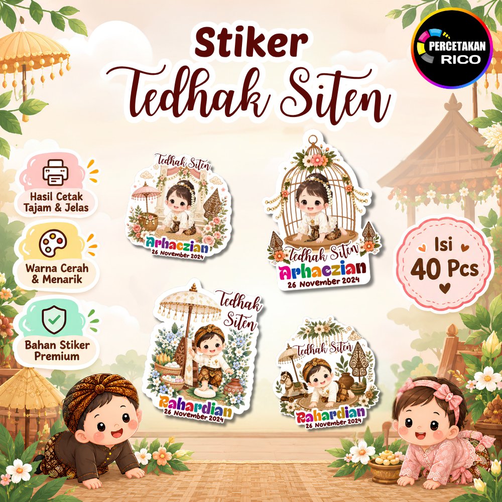 (isi 40) Stiker Tedhak Siten Custom / Stiker Nasi Box Bento/ Label Tedhak Siten ANTI AIR