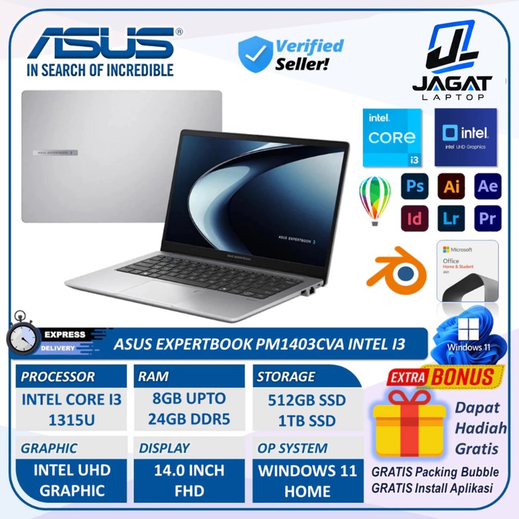 ASUS ExpertBook P1 P1403CVA Core i3 1315U 24GB 1TB SSD Laptop Asus 14 Inch FHD Win11 Original Garans