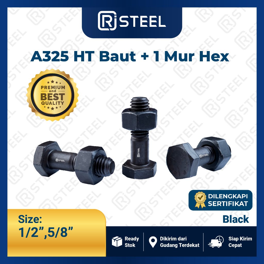 RJ Steel Baut Mur Baja HTB A325 1/2", 5/8” - Baut Baja HTB Grade ASTM A325