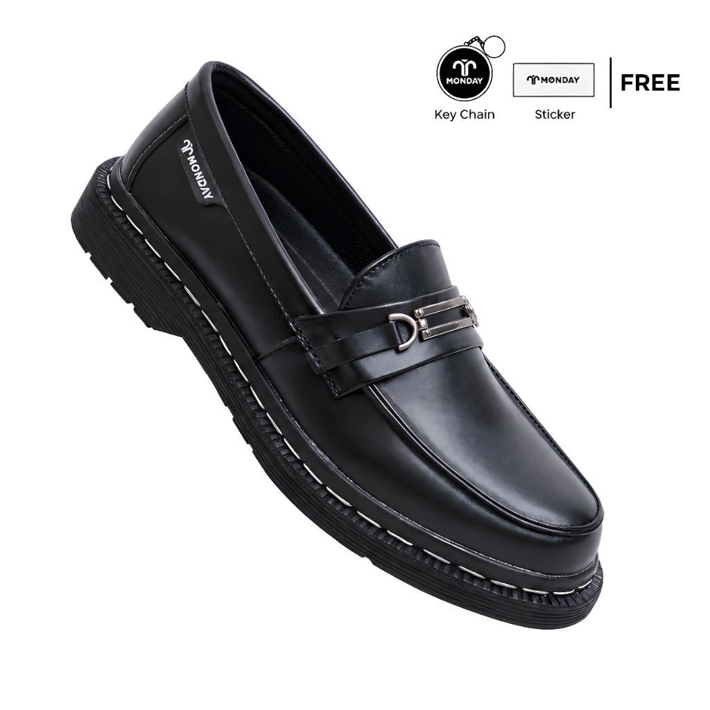 MONDAY Covlet Black Sepatu Pantofel Pria Hitam Loafers Slip On Formal Kerja Kantor wisuda kuliah had