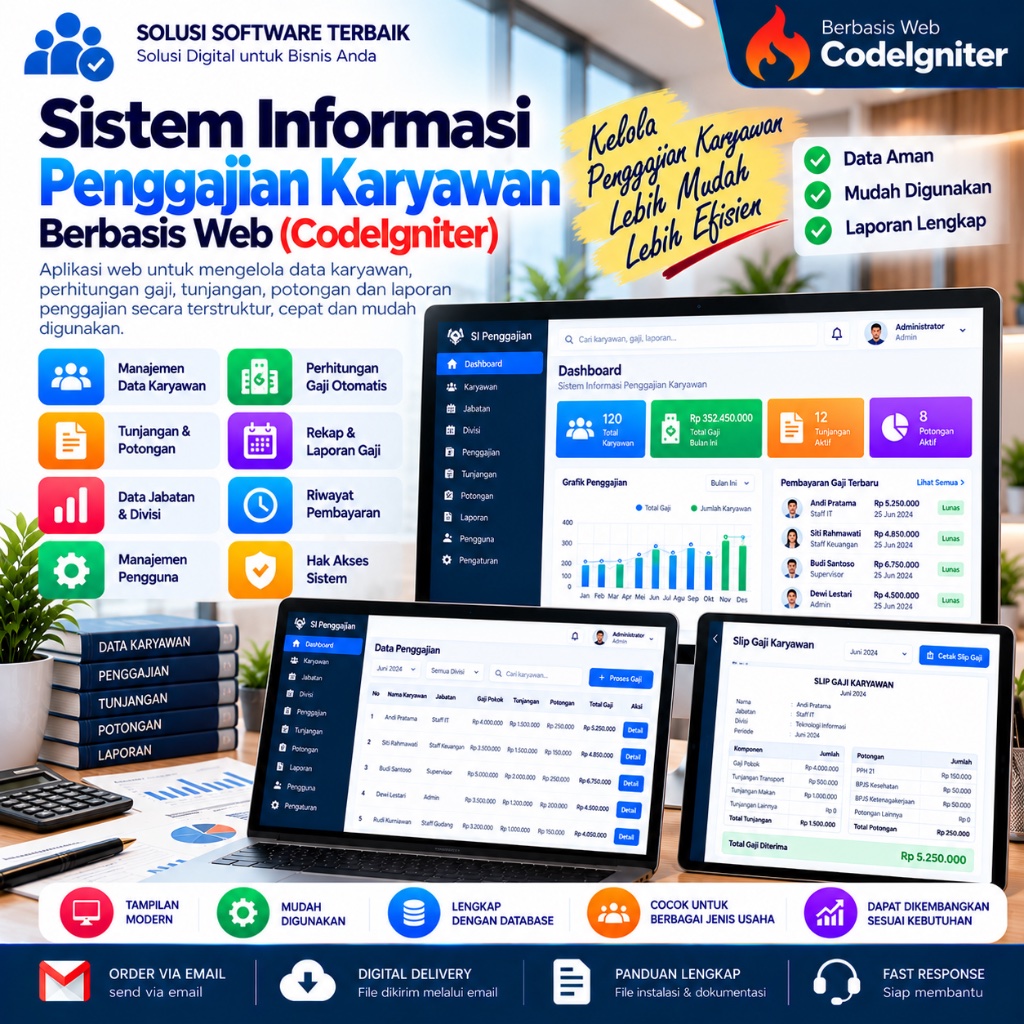 Sistem Informasi Penggajian Karyawan Berbasis Web CodeIgniter | Aplikasi Payroll Karyawan