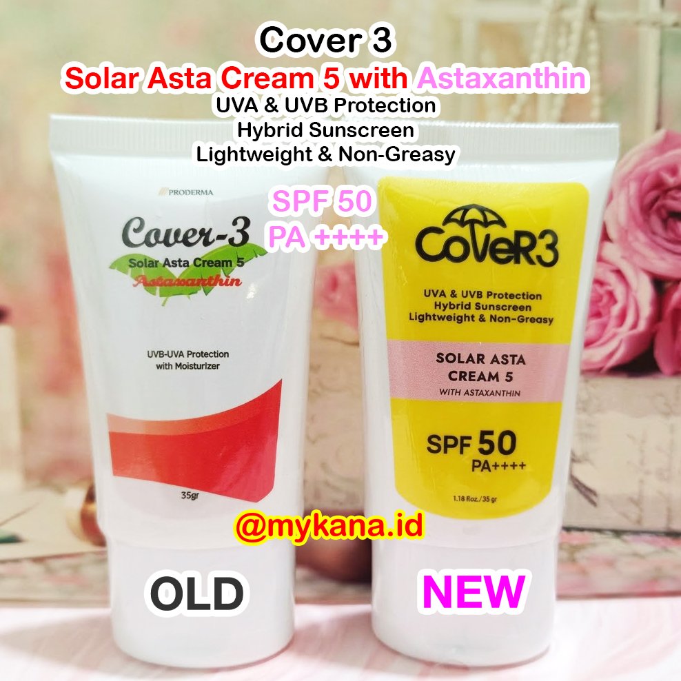 COVER 3 Solar Protection Asta Astaxanthin 5 35gr / Cover 3 Sunscreen SPF 50  Isi 3,5x Lebih Banyak