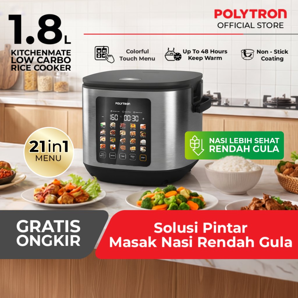 Polytron Kitchenmate Rice Cooker Low Carbo Digital Magic Com 1.8L PRC 2182S