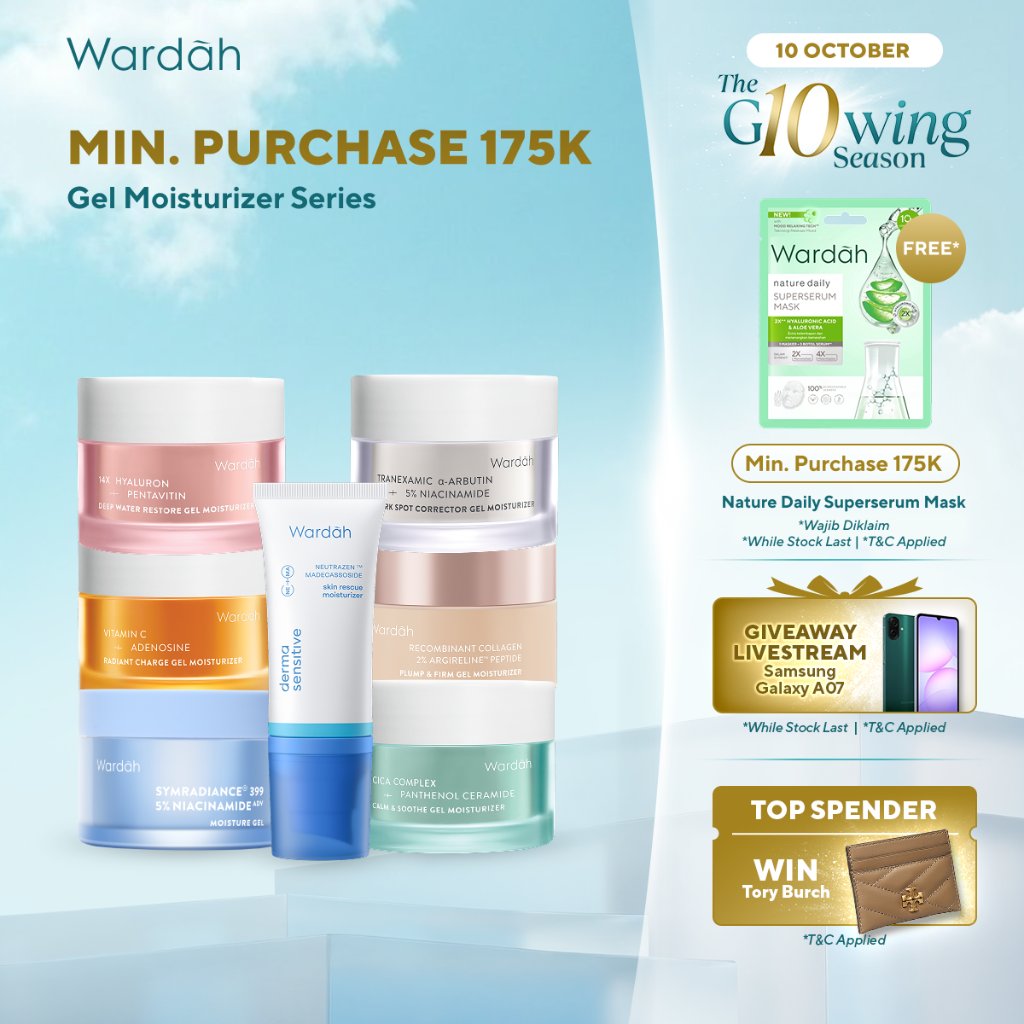 WARDAH Gel Moisturizer Series 30 g - Calming, Brightening, Soothing, Clarifying, Refining, Correcting, Revitalizing, Anti Aging, Oily Skin, Acne Free, Barrier Repair, Dull Skin, Hyperpigmentation, Skin Radiance, Dark Spot, Wrinkle - Skincare