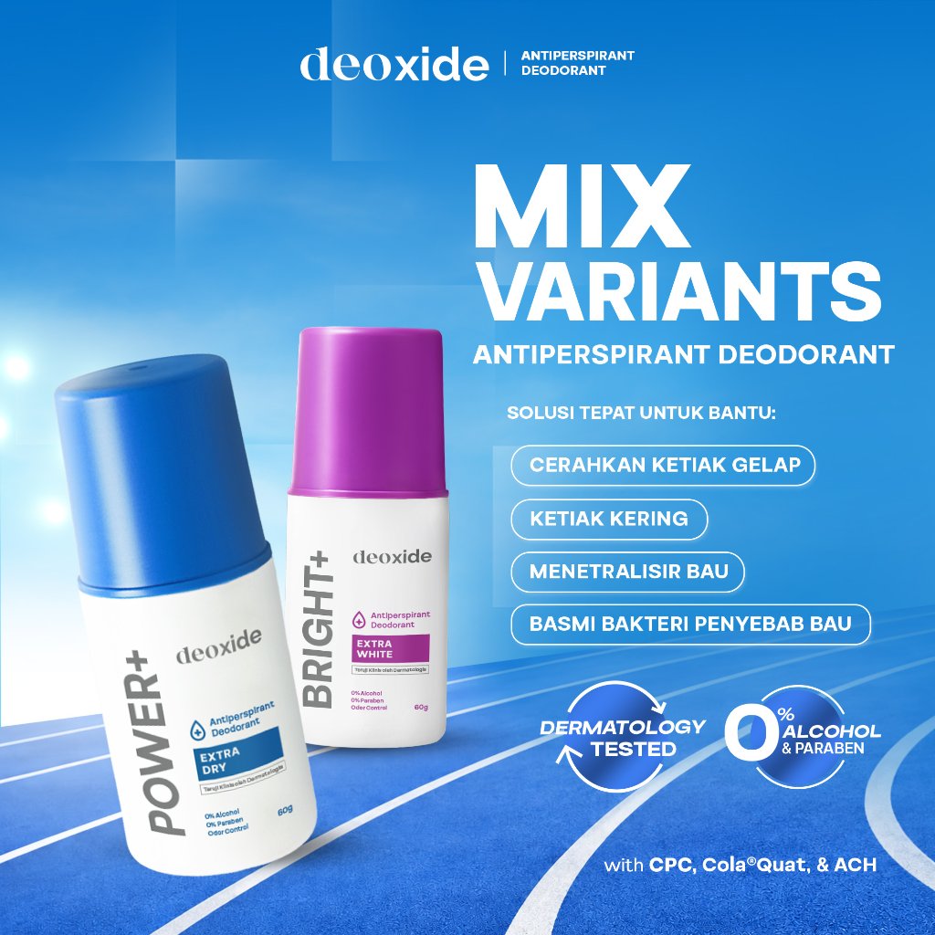 Deoxide Antiperspirant Deodorant Roll On POWER+ For Hyperhidrosis &  Deoxide Antiperspirant Deodorant Roll On BRIGHT+ For Brightening