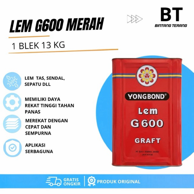 Lem G600 Yongbond Merah 1 Blek 13Kg - Lem Super Rekat Tahan Panas Sepatu Sandal Tas Kulit Sintetis