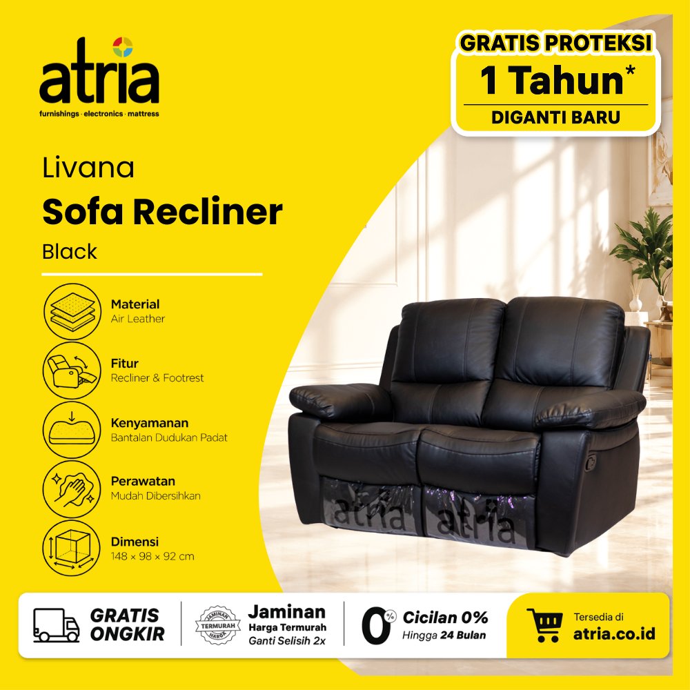 Atria Sofa Recliner Air Leather Livana Black 2 Seat Black/Tan