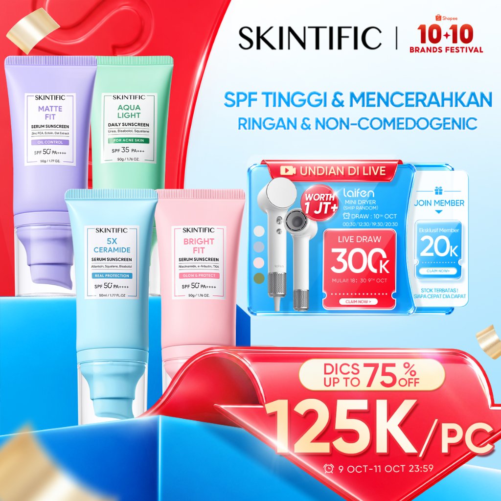 SKINTIFIC UV Shield SPF50+ Sunscreen Wajah PA++++|Acne Oil Control Matte Fit/ Bright Fit/5X Ceramide Serum/Light Serum Brightening/All Day Light Mist|Cepat Menyerap Fast-Absorbing Melembapkan Sunblock tinted Sunscreen Spray sanscreen sunblock badan