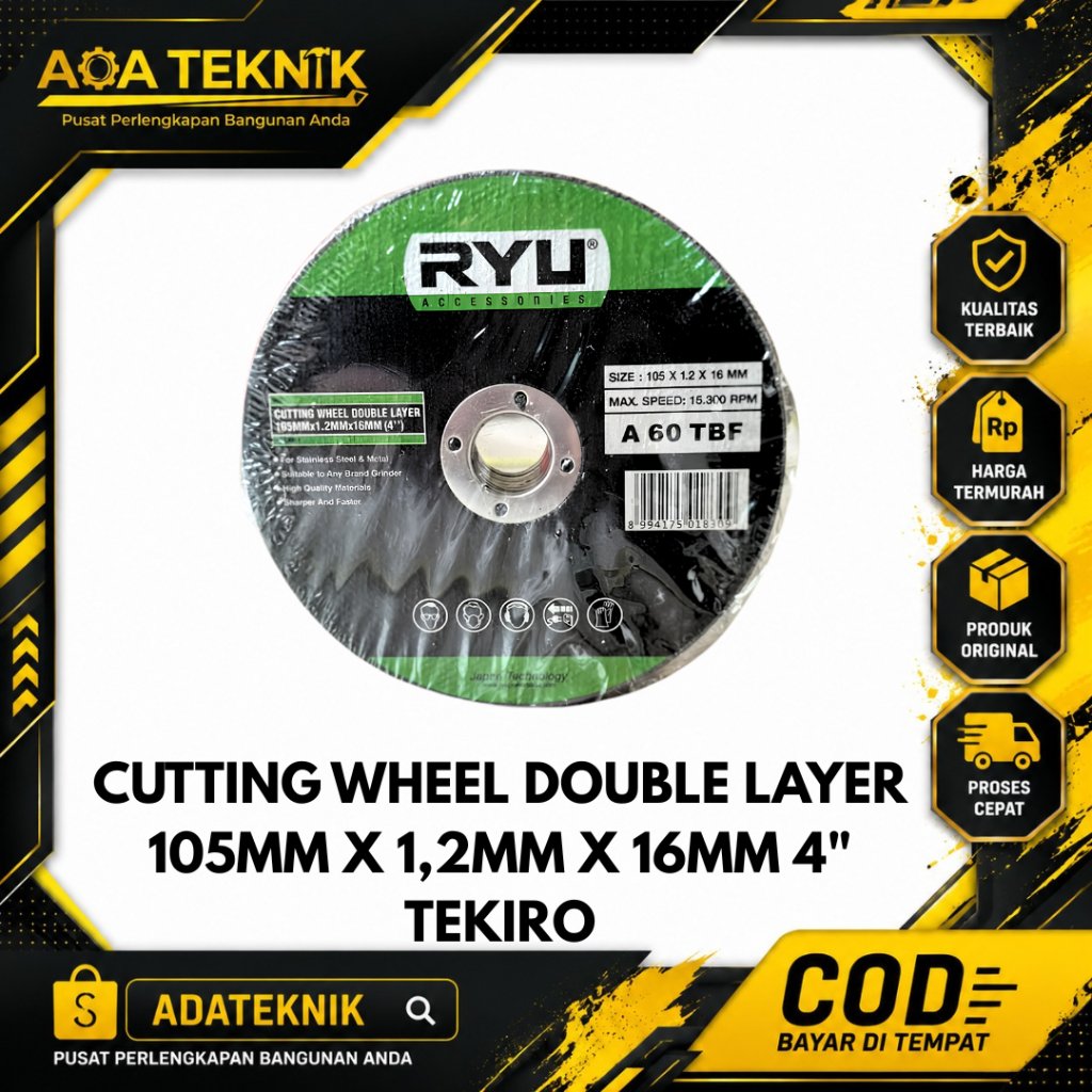 Batu Potong 4 Inch Ryu Tekiro ISI 20 / Cutting Wheel Double Layer 105 x 1.2 x 16 mm Ryu