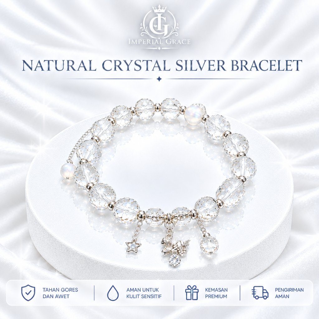 PSL-44| Natural Crystal Silver Bracelet Gelang Batu Giok Hijau Natural Wanita Aesthetic Premium |