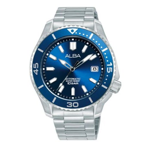 Jam Tangan Pria Alba Mechanical AU4089 AU4089X1 Men Blue Dial Silver Stainless Steel Strap Original 