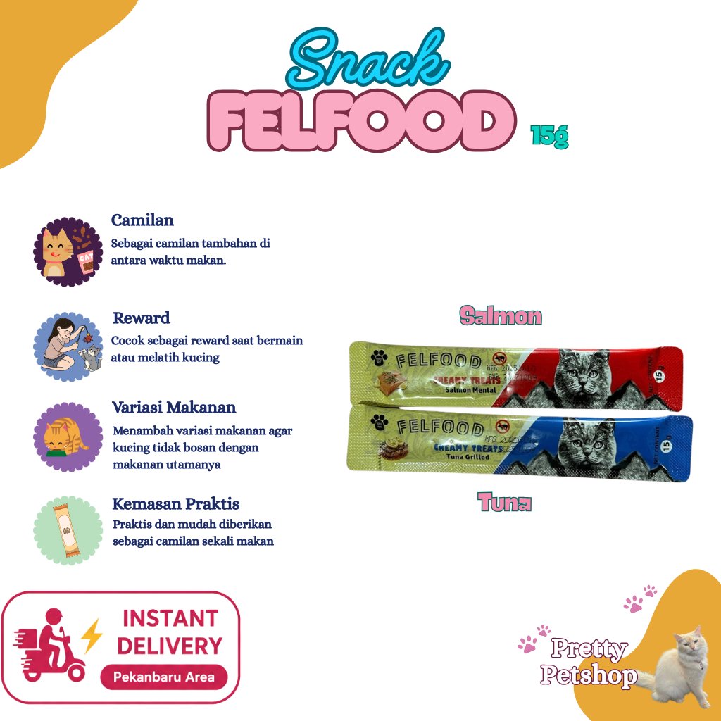 Snack Kucing Felfood Creamy Treats 15g Tuna Salmon Camilan Kucing Grosir