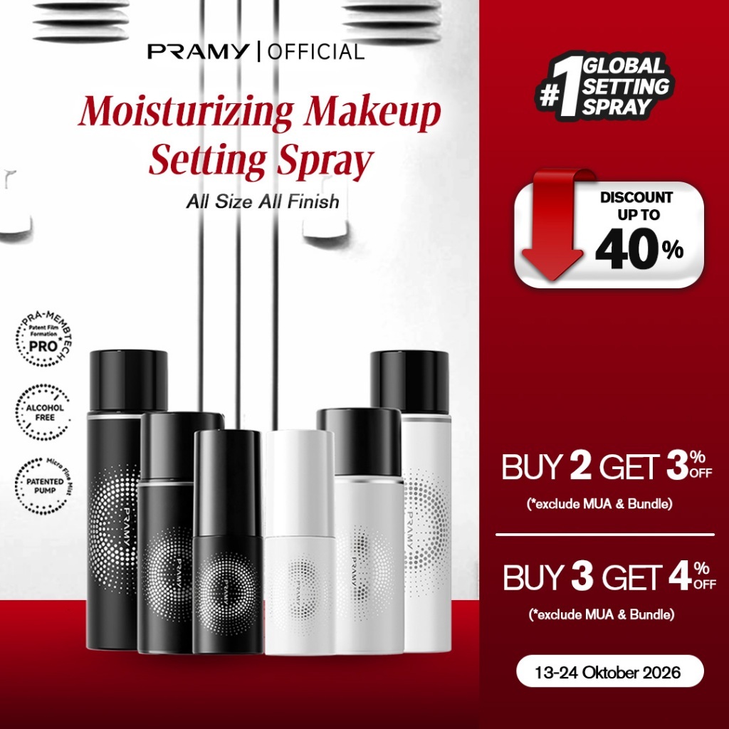Pramy Moisturizing Setting Spray  | Matte Finish | Dewy Finish – All Size | Long Lasting Makeup Hingga 12 Jam | Moisturizing Flawless Micro Fine Mist |  Melembabkan Kulit dan Mengontrol Minyak Berlebih