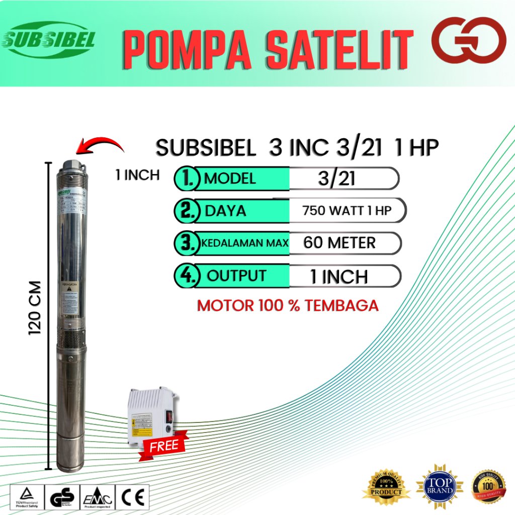Pompa Subsibel 3 Inch 3/21 0.75 Kwh 1HP Pompa Submersible Pompa Air Pompa Sumur Bor