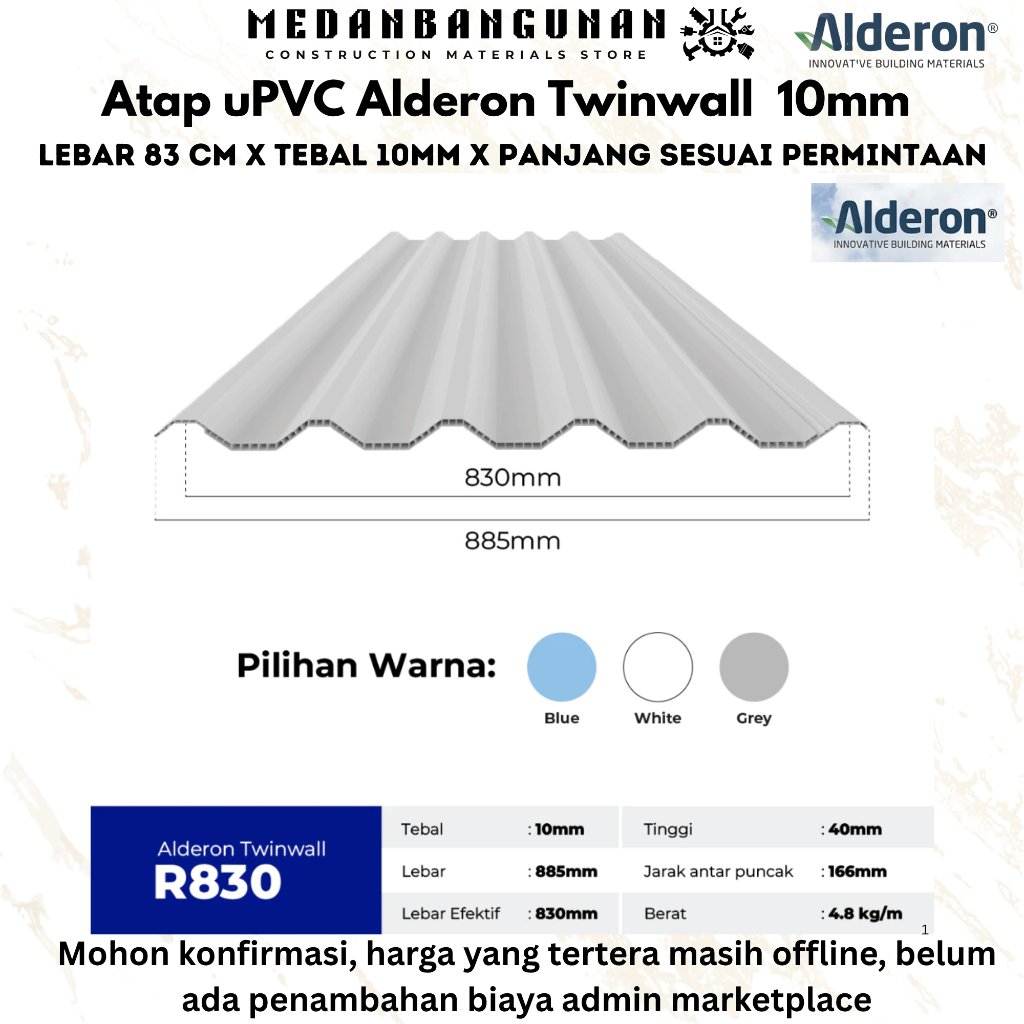Atap uPVC Twinwall Alderon Tebal 10mm - Atap UPVc Alderon 830 Double Layer Twinwall 10mm  - Atap Ald