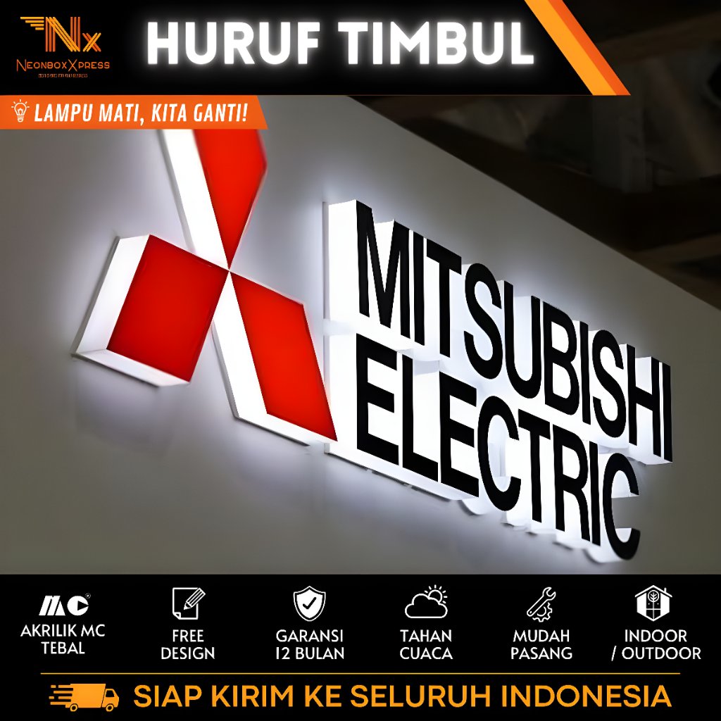 Huruf Timbul Outdoor/Indoor | Huruf Timbul Akrilik LED Bebas Desain dan Ukuran | Huruf Timbul Stainl