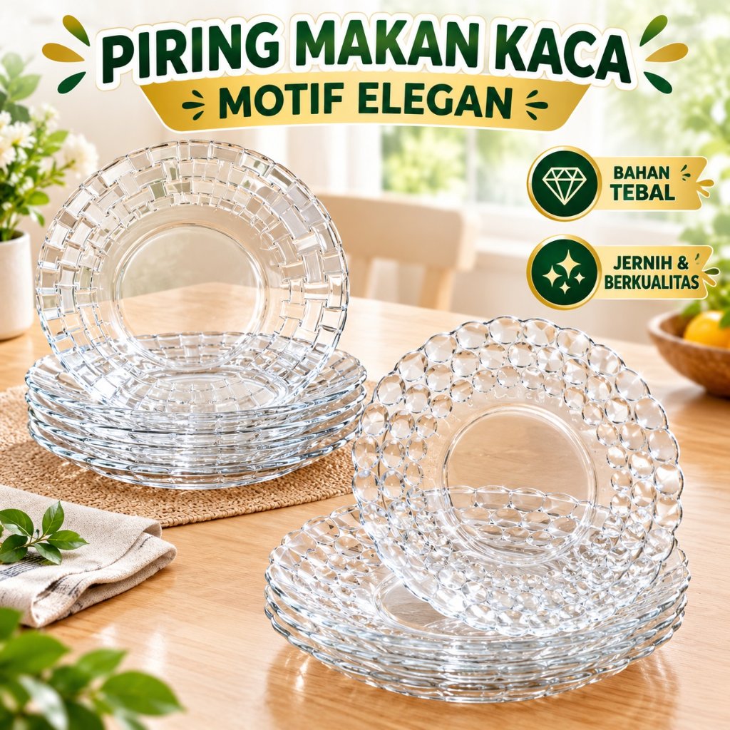 PIRING MAKAN KACA MOTIF PIRING CANTIK PIRING KACA FREE BUBBLE WRAP