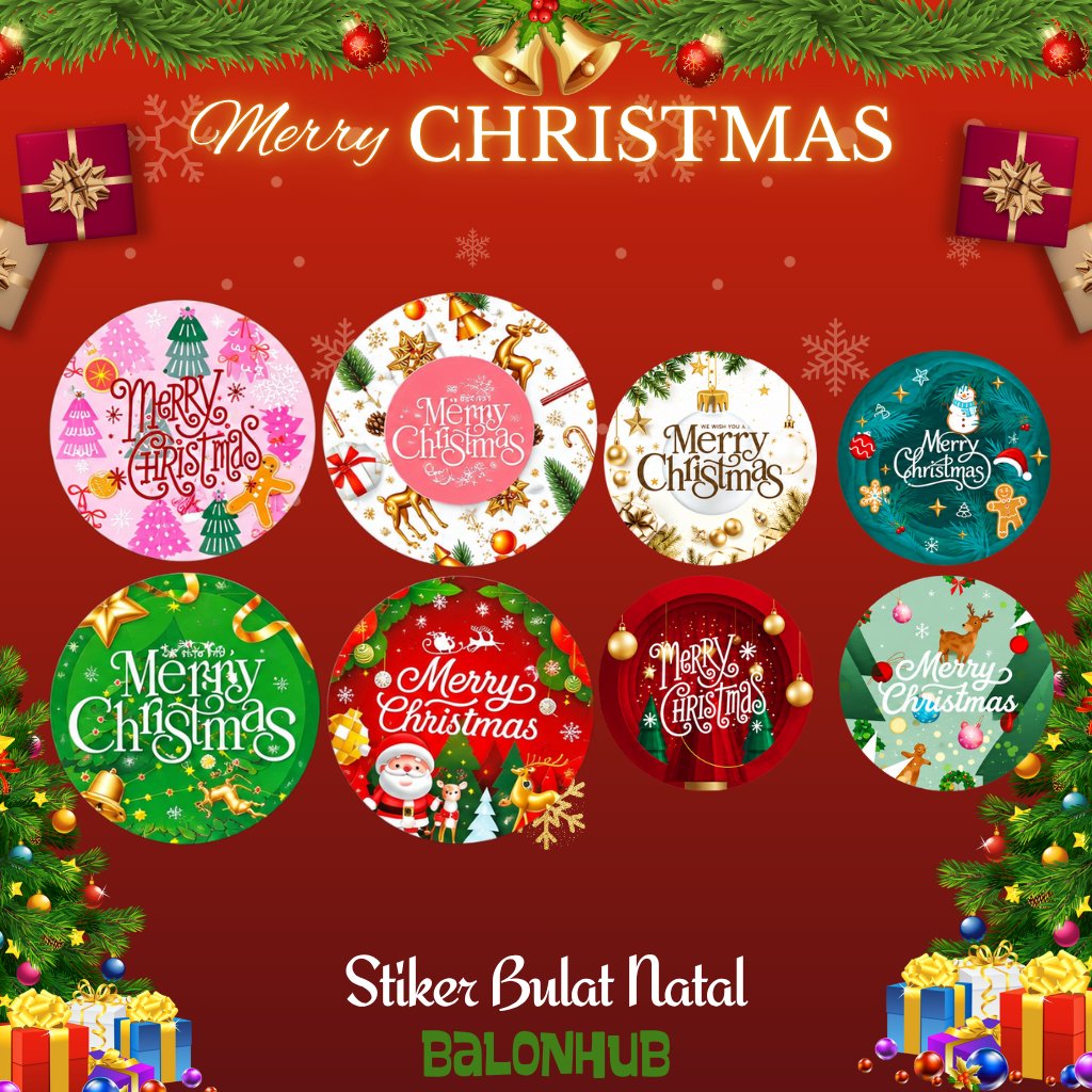 [1pcs] Stiker Natal Merry Christmas | Stiker Bulat Stiker Kemasan Parcel | Stiker Plastik Cookies Na