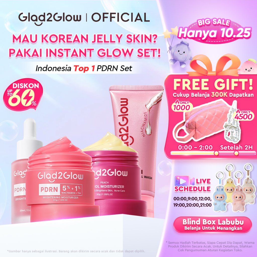 [New] Glad2Glow 4in1 Super Skincare Set-PDRN Serum+Moist+Sensitive Moist+Niacinamide Cleanser-Wajah 