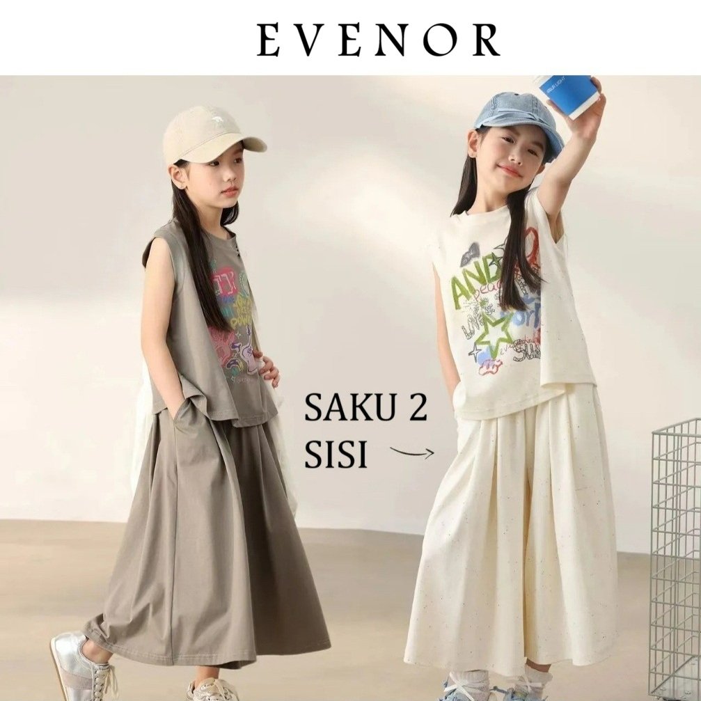 One Set setelan 2pcs Korean Style celana panjang longgar wide leg kulot 3/4 baju yukensi lengan pend