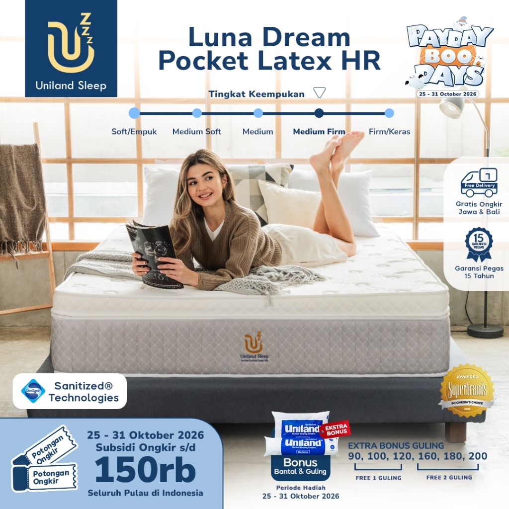 Uniland Sleep Kasur Pocket Spring Luna Dream Latex HR 33cm