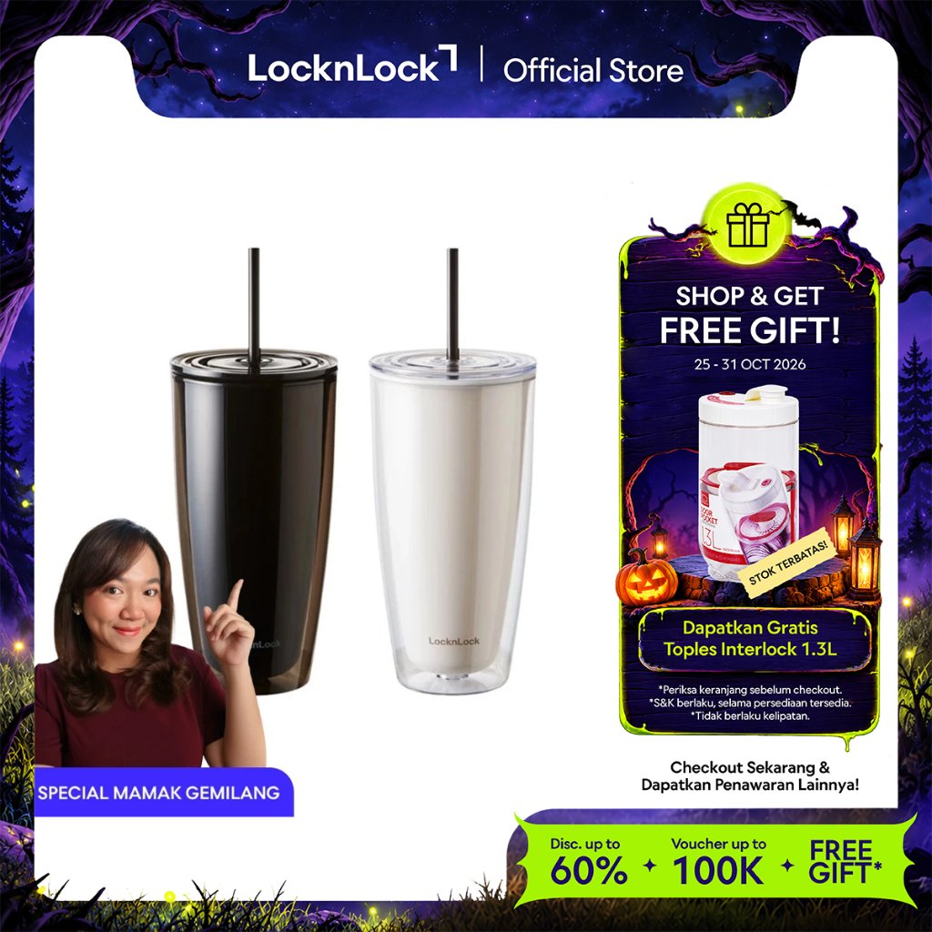 [Mamakgemilang] LocknLock Double Wall Cold Cup 750ml Gelas Tumbler Botol Minum - HAP507