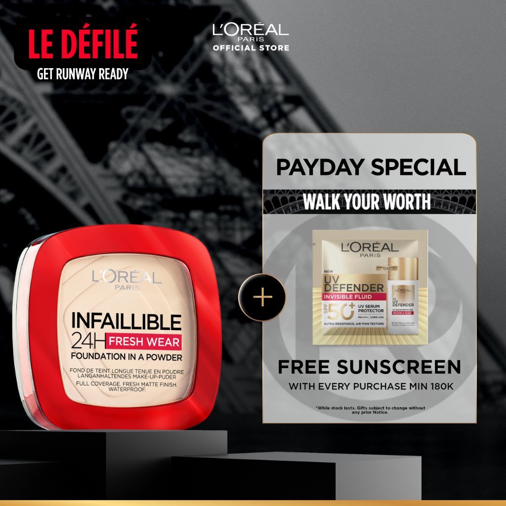L'Oreal Paris Infallible 24h Fresh Wear Powder Foundation High Coverage, Fresh and Matte Finish Make
