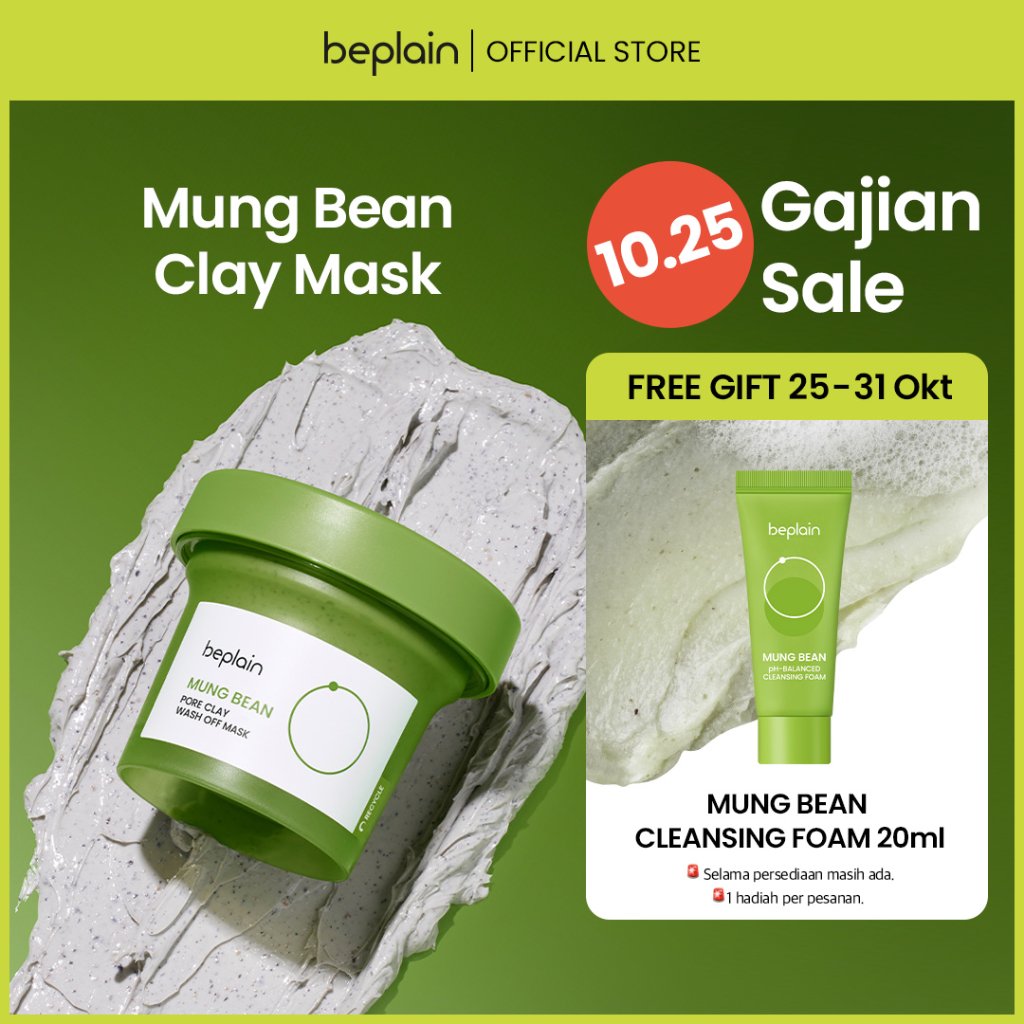 BEPLAIN MUNG BEAN PORE CLAY MASK 120ml | Wash Off Mask – Perawatan Komedo & Whitehead & Jerawat