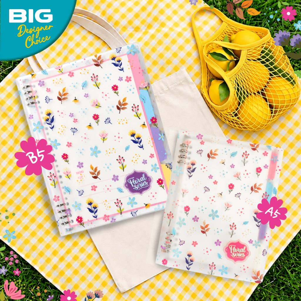 BIG Binder Note Motif Floral Series (A5 & B5) - Buku Catatan Aesthetic Semi Transparan Ring Spiral B