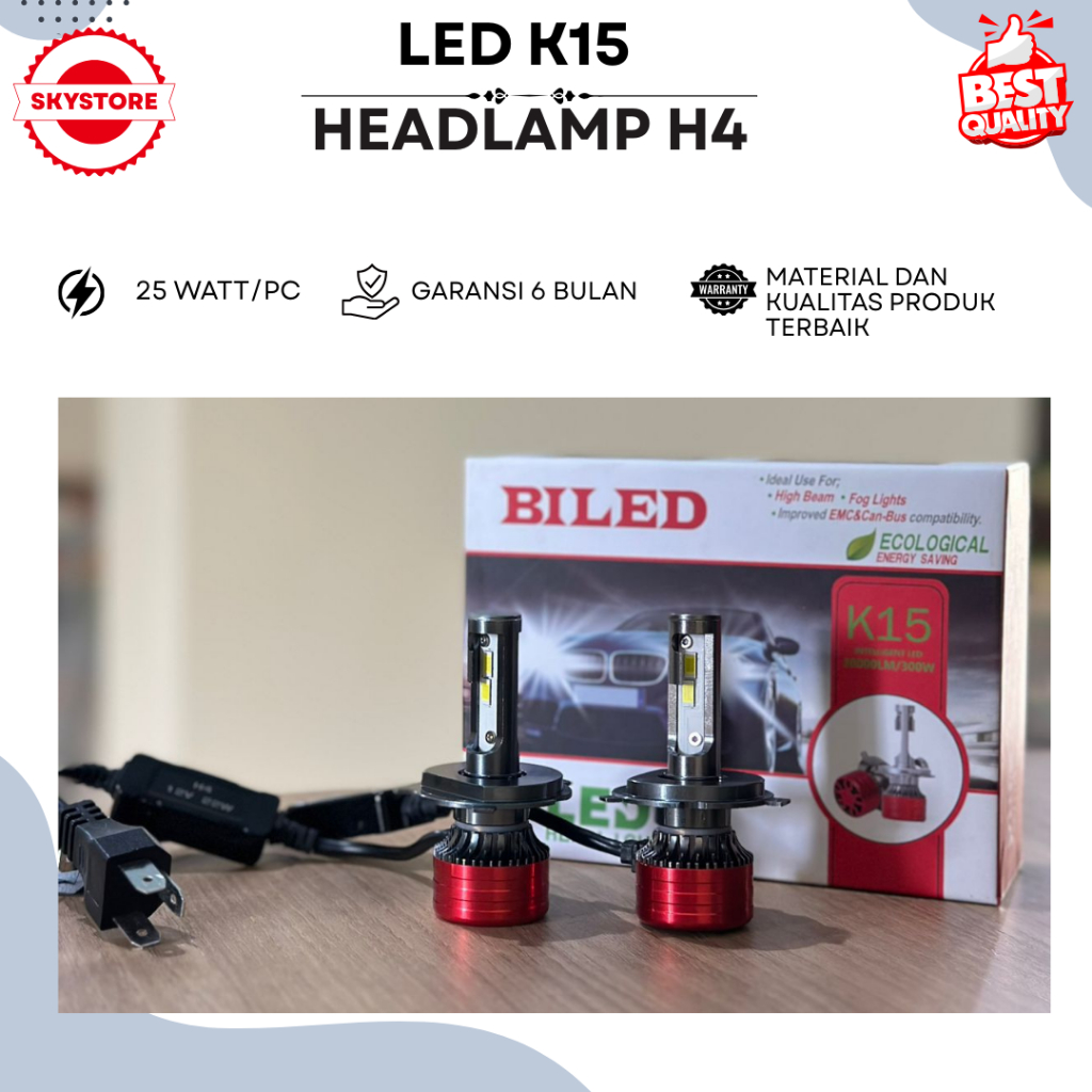 Lampu LED Mobil K15 H4 1 WARNA  Lampu Utama Lampu Kabut | TERLARIS ORIGINAL