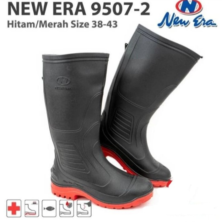 Sepatu Boot New Era Hitam Merah Size 38 - 43 - Sepatu Proyek New era - Sepatu Boot Panjang New Era
