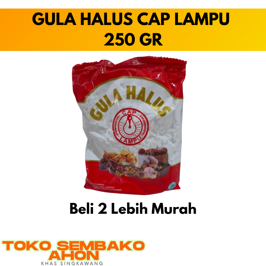 

GULA HALUS CAP LAMPU 250 gr / gula bubuk / Gula Halus Untuk Kue / Gula Halus Cap Lampu Hijau / Gula Bubuk Premium 250g