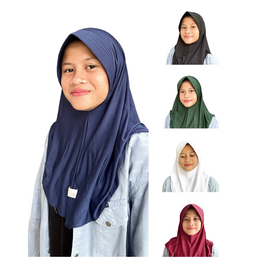 Hijab Bergo Kerudung Sport Sekolah Hitam Putih Navy Dongker Marun Maroon Hijau