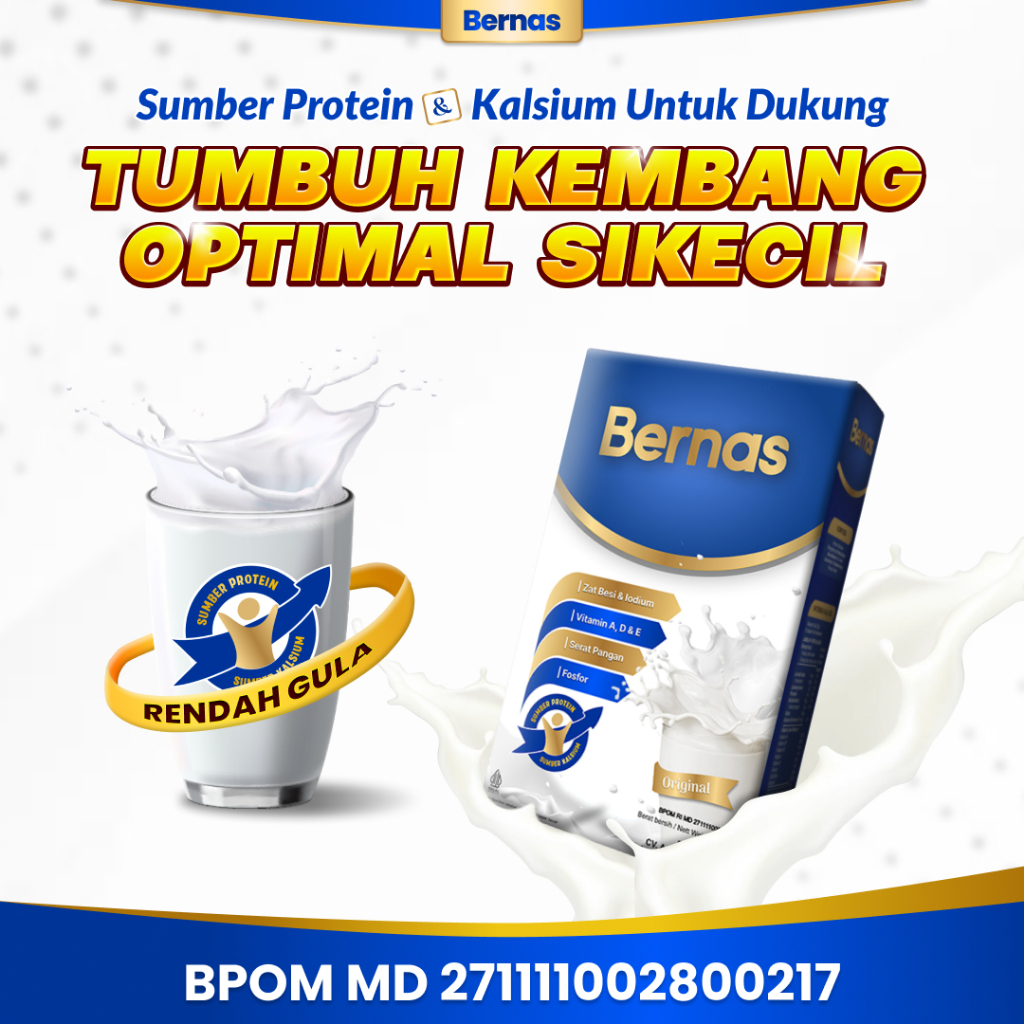

BERNAS - Susu Tinggi Zat Besi & Iodium untuk Otak Cerdas - Dukung Tumbuh Kembang Rasa Vanila/Cokelat