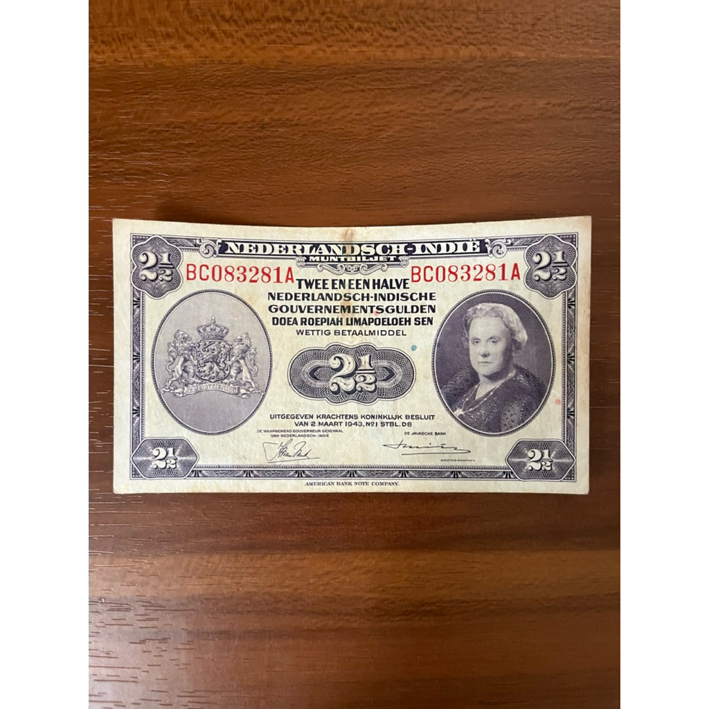 Uang Kertas 2 Setengah Rupiah 1943 Seri NICA Koleksi Kuno