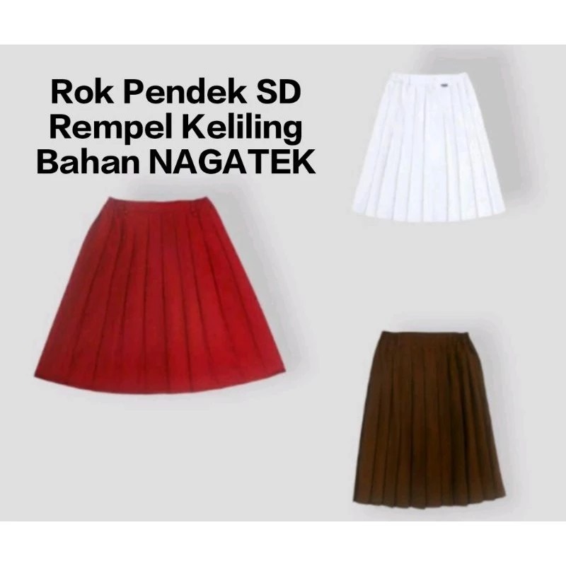 Rok Pendek SD Bahan Nagatek / Rok SD Pendek Merah,Coklat,Putih / Rok SD Pendek Rempel Keliling